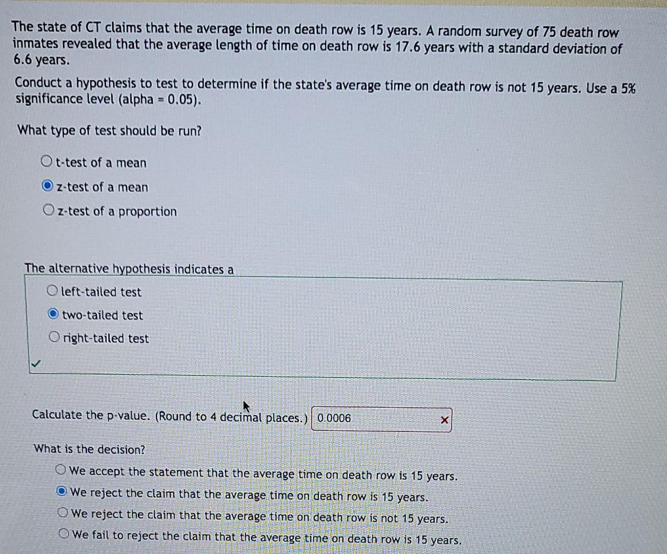 Solved The state of CT claims that the average time on death