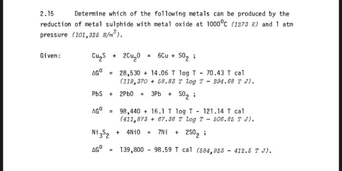 Solved 2.15 Determine which of the following metals can be | Chegg.com