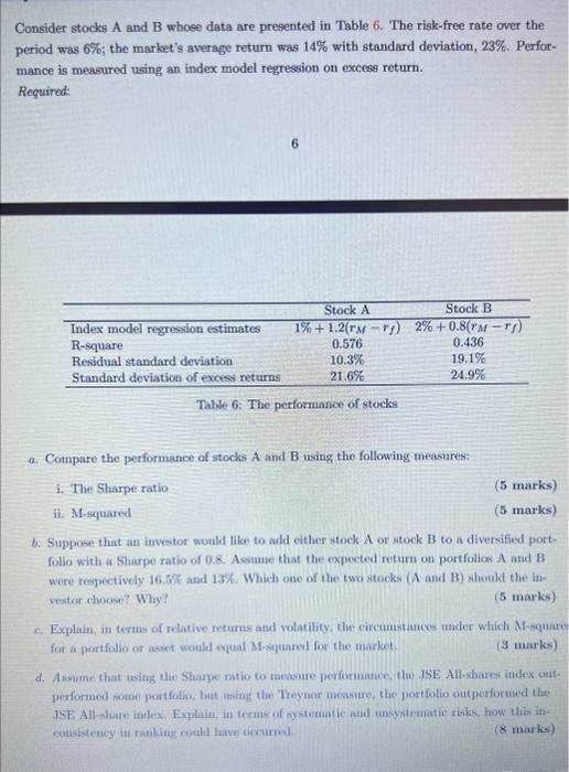 Solved Consider Stocks A And B Whose Data Are Presented In | Chegg.com