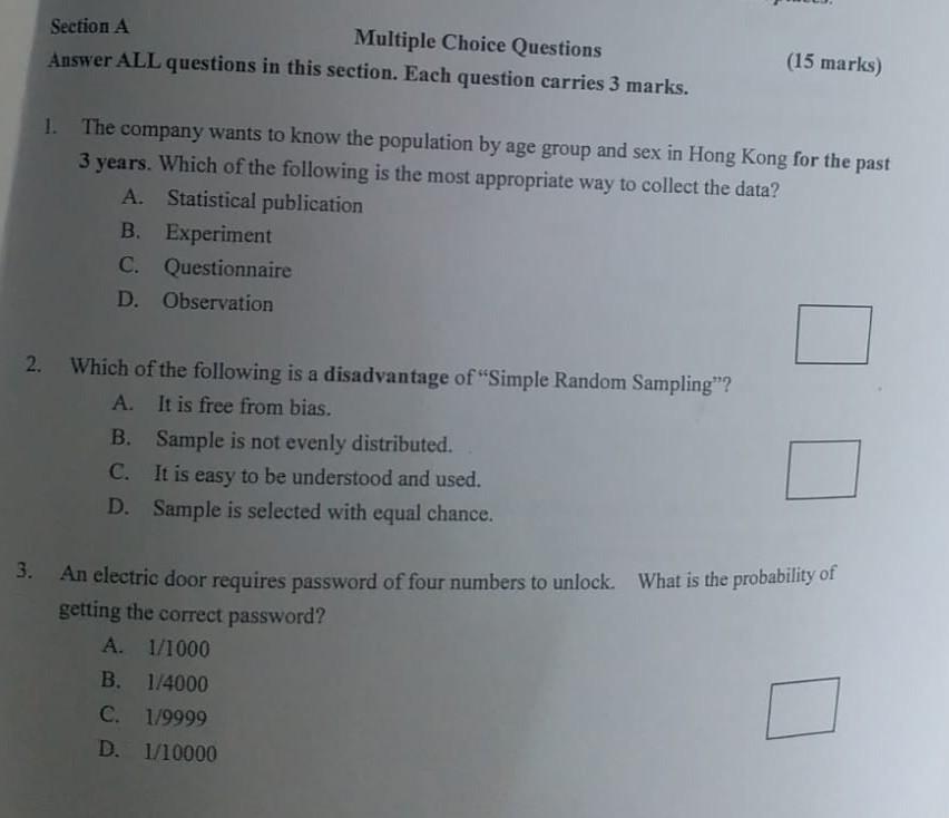 Solved Section A Multiple Choice Questions Answer ALL | Chegg.com