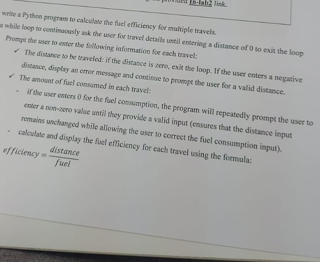 Solved write a Python program to calculate the fuel | Chegg.com