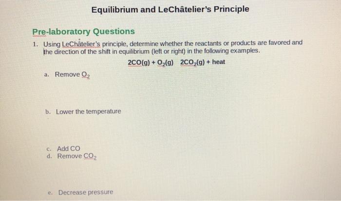 Solved Equilibrium And LeChâtelier's Principle | Chegg.com