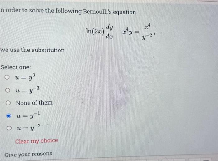 Solved n order to solve the following Bernoulli's equation | Chegg.com