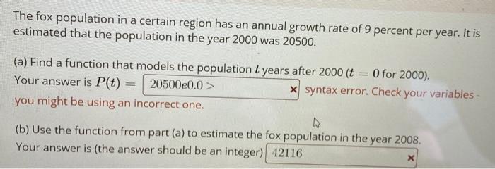 Solved The fox population in a certain region has an annual | Chegg.com