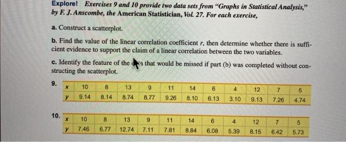 Solved Explorel Exercises 9 and 10 provide two data sets | Chegg.com