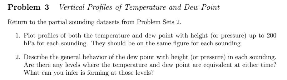 Solved Problem 3 Vertical Profiles of Temperature and Dew | Chegg.com