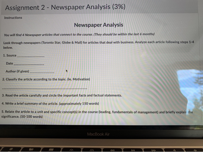 newspaper analysis assignment