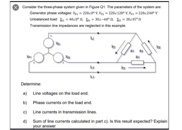 Solved X Consider the three-phase system given in Figure Q1. | Chegg.com