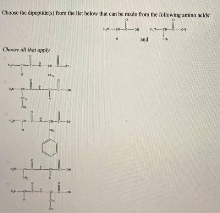 Solved Choose the amino acids from the list below that could | Chegg.com