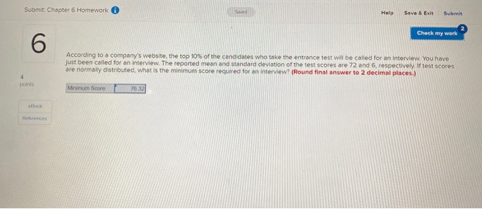Solved Submit: Chapter 6 Homework Saved Help Save & Exit | Chegg.com