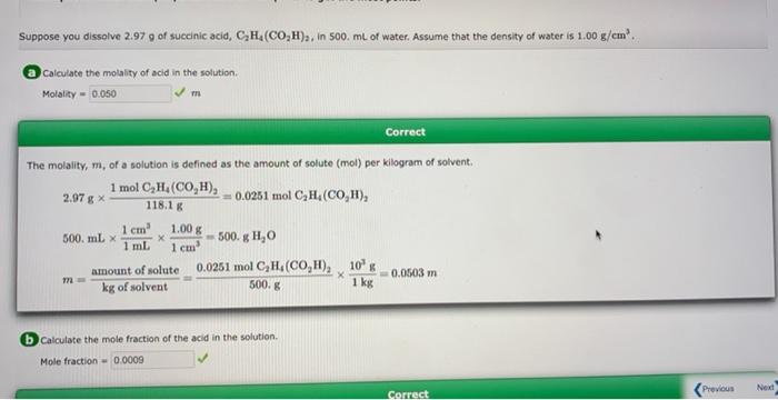 Solved Suppose you dissolve 2.97 g of succinic acid Chegg