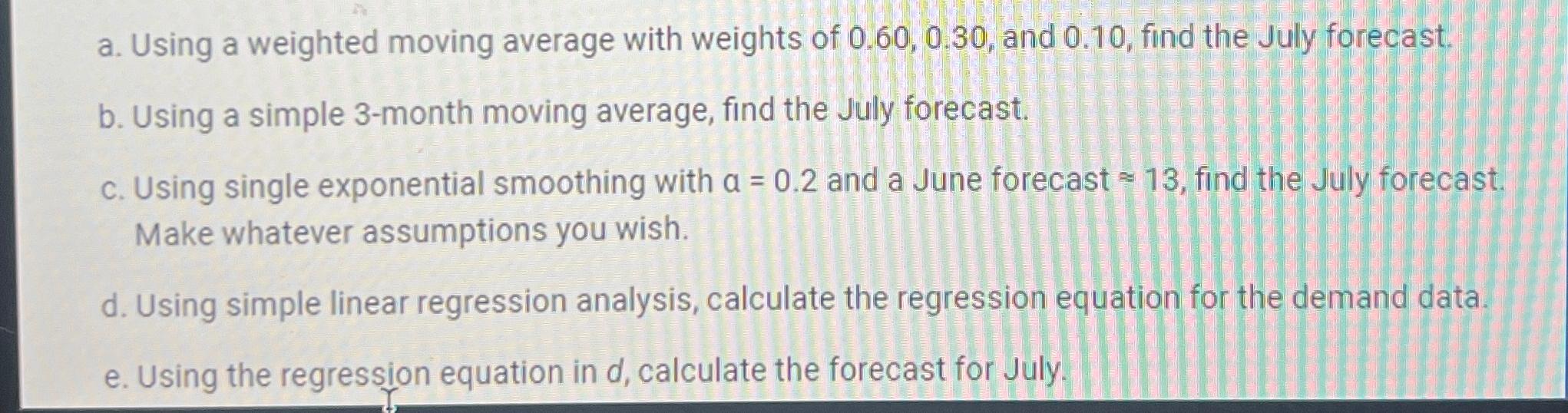Solved a. ﻿Using a weighted moving average with weights of | Chegg.com