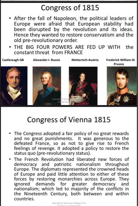 the congress of vienna answers
