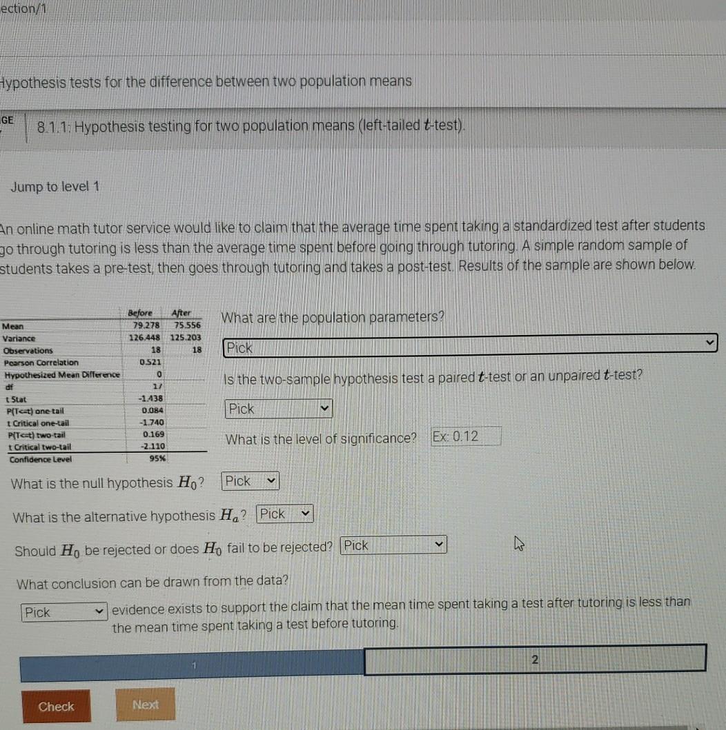 Solved Ection 1 Hypothesis Tests For The Difference Between Chegg Com