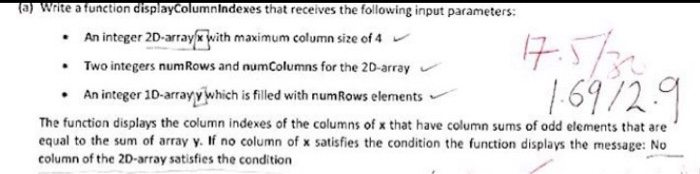 Solved a) Write a function displayColumnIndexes that | Chegg.com