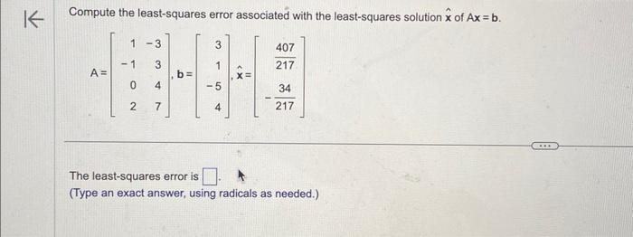 Solved Compute the least-squares error associated with the | Chegg.com