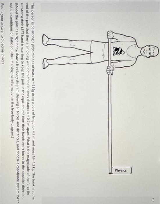 Solved This person is balancing a physics book of mass m=589 | Chegg.com