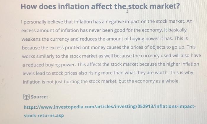 Solved How Does Inflation Affect The Stock Market? I | Chegg.com