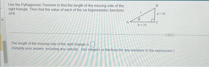 Solved Use the Pythagorean Theorem to find the length of the | Chegg.com
