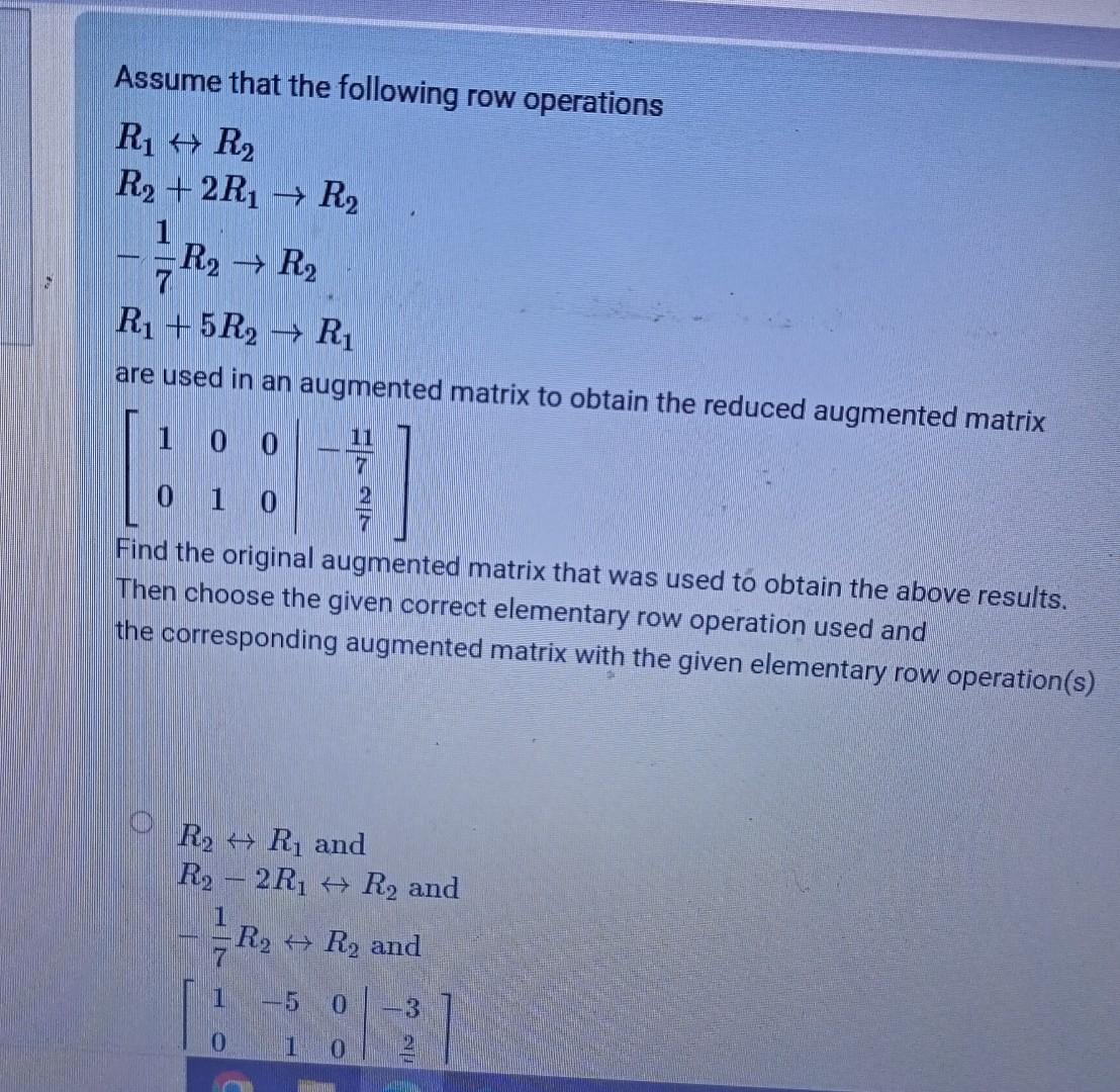 Solved Assume that the following row operations Chegg