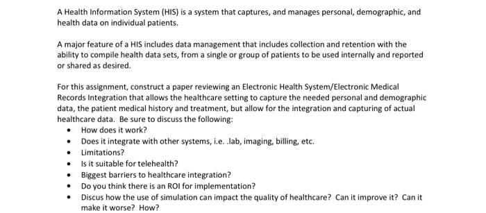 Solved A Health Information System (HIS) Is A System That | Chegg.com