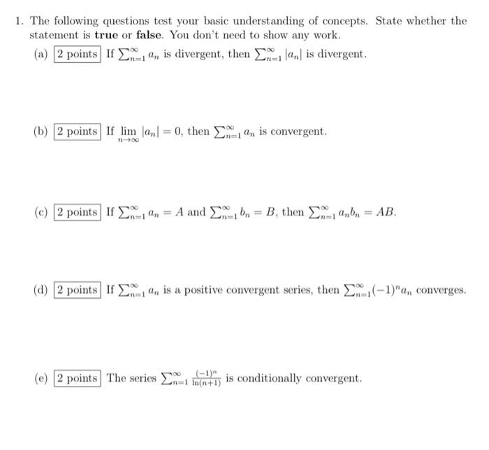 Solved 1. The following questions test your basic | Chegg.com