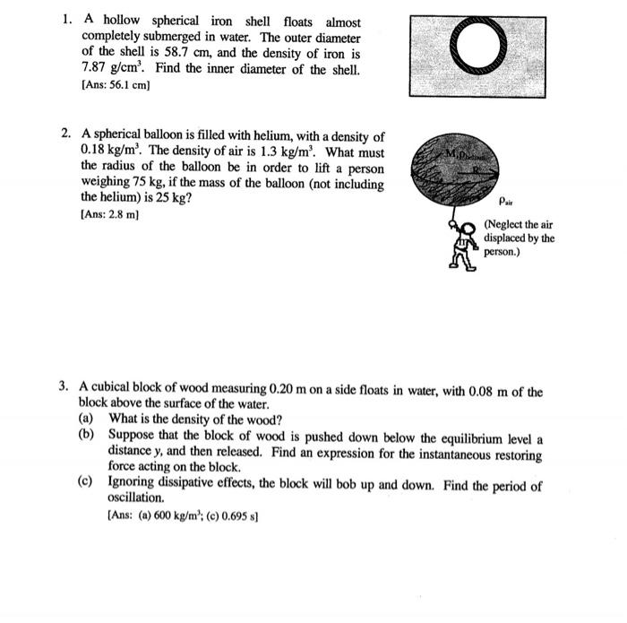 Solved 1 A Hollow Spherical Iron Shell Floats Almost Chegg Com