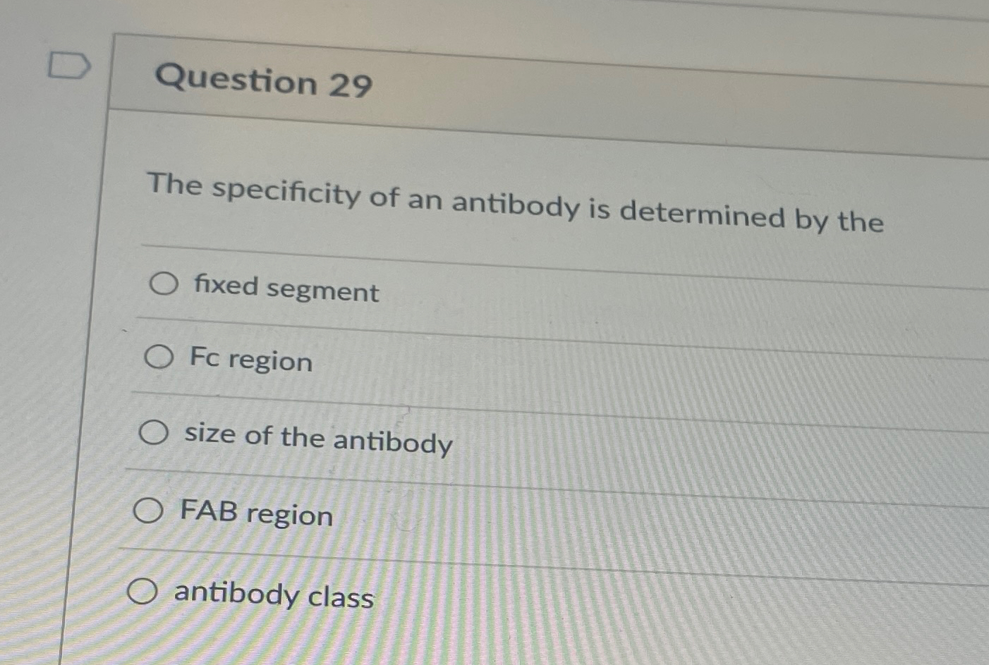 Solved Question 29The specificity of an antibody is | Chegg.com