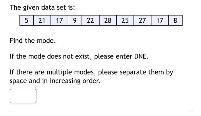 Solved The given data set is: Find the mode. If the mode | Chegg.com