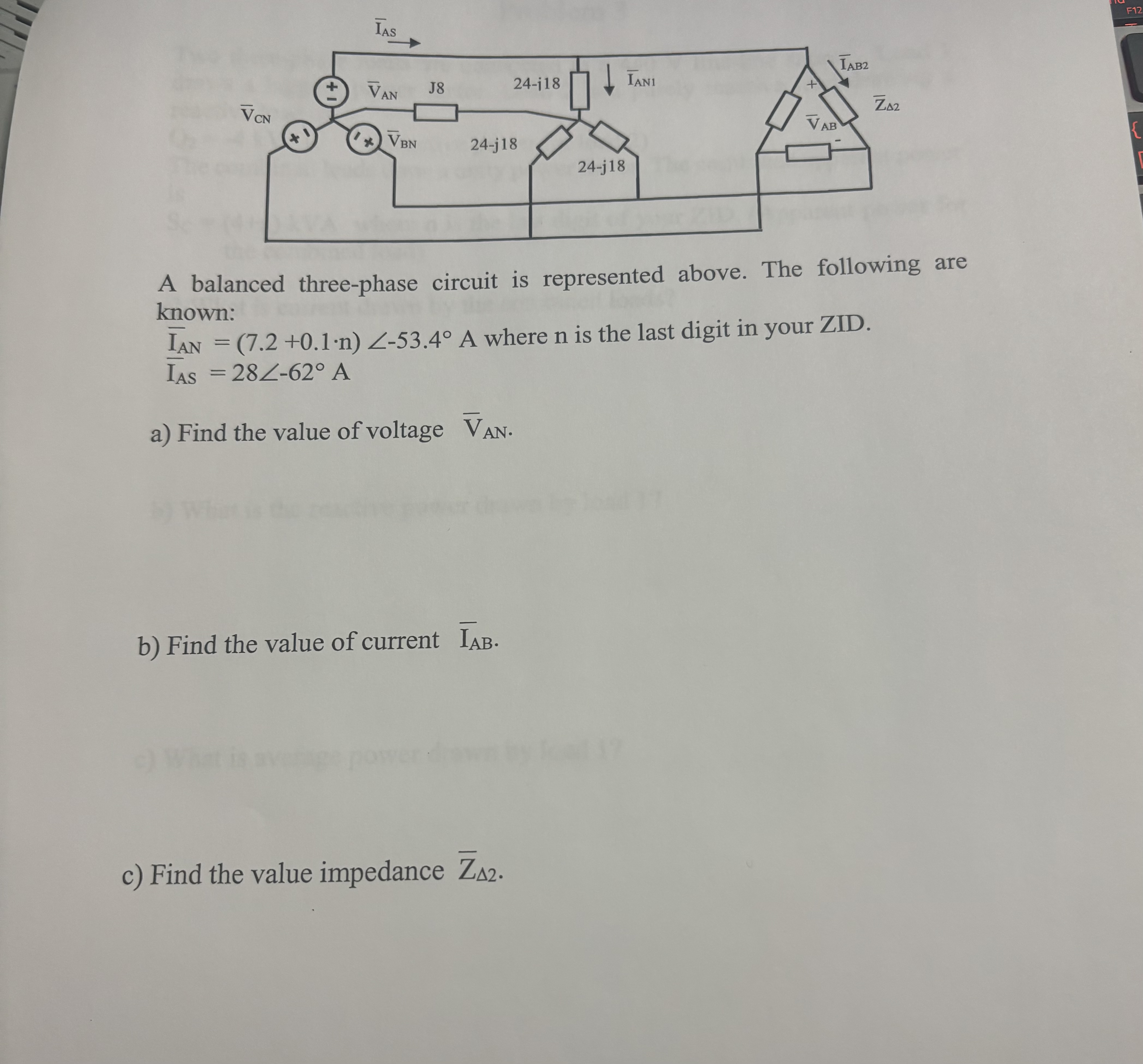 Solved A balanced three-phase circuit is represented above. | Chegg.com
