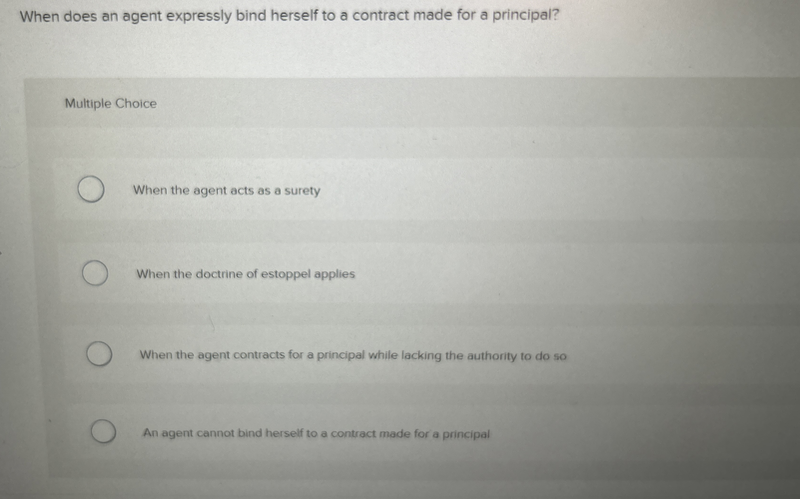 Solved When does an agent expressly bind herself to a