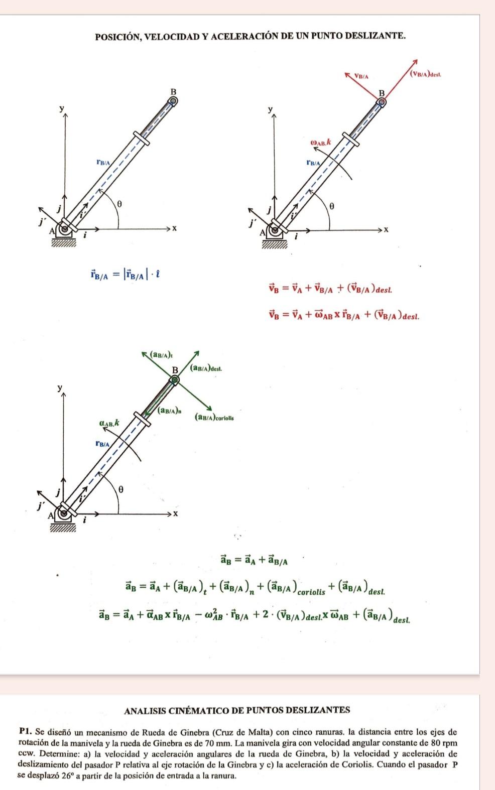 ANALISIS CINÉMATICO DE PUNTOS DESLIZANTES P1. Se diseñó un mecanismo de Rueda de Ginebra (Cruz de Malta) con cinco ranuras. l