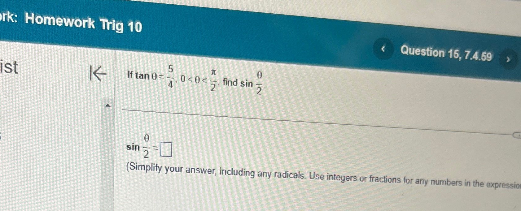Solved Homework Trig 10Question 15, 7.4.59istIf | Chegg.com