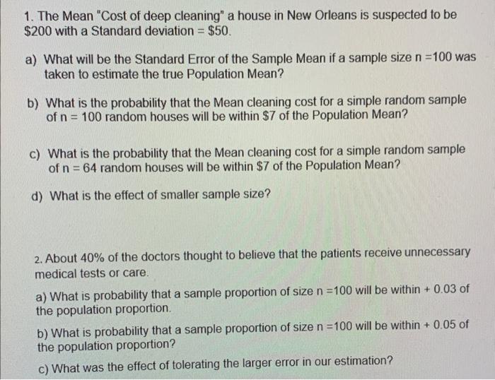 Solved a) What will be the Standard Error of the Sample Mean | Chegg.com
