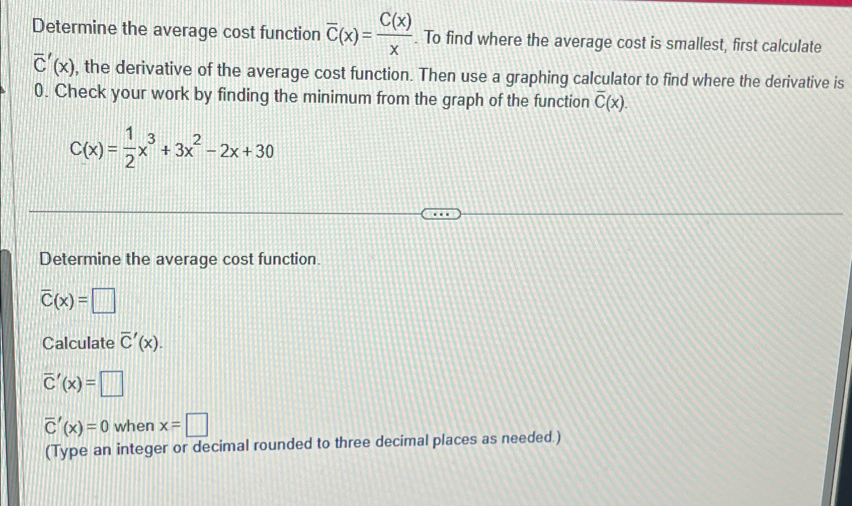 Solved Determine the average cost function | Chegg.com