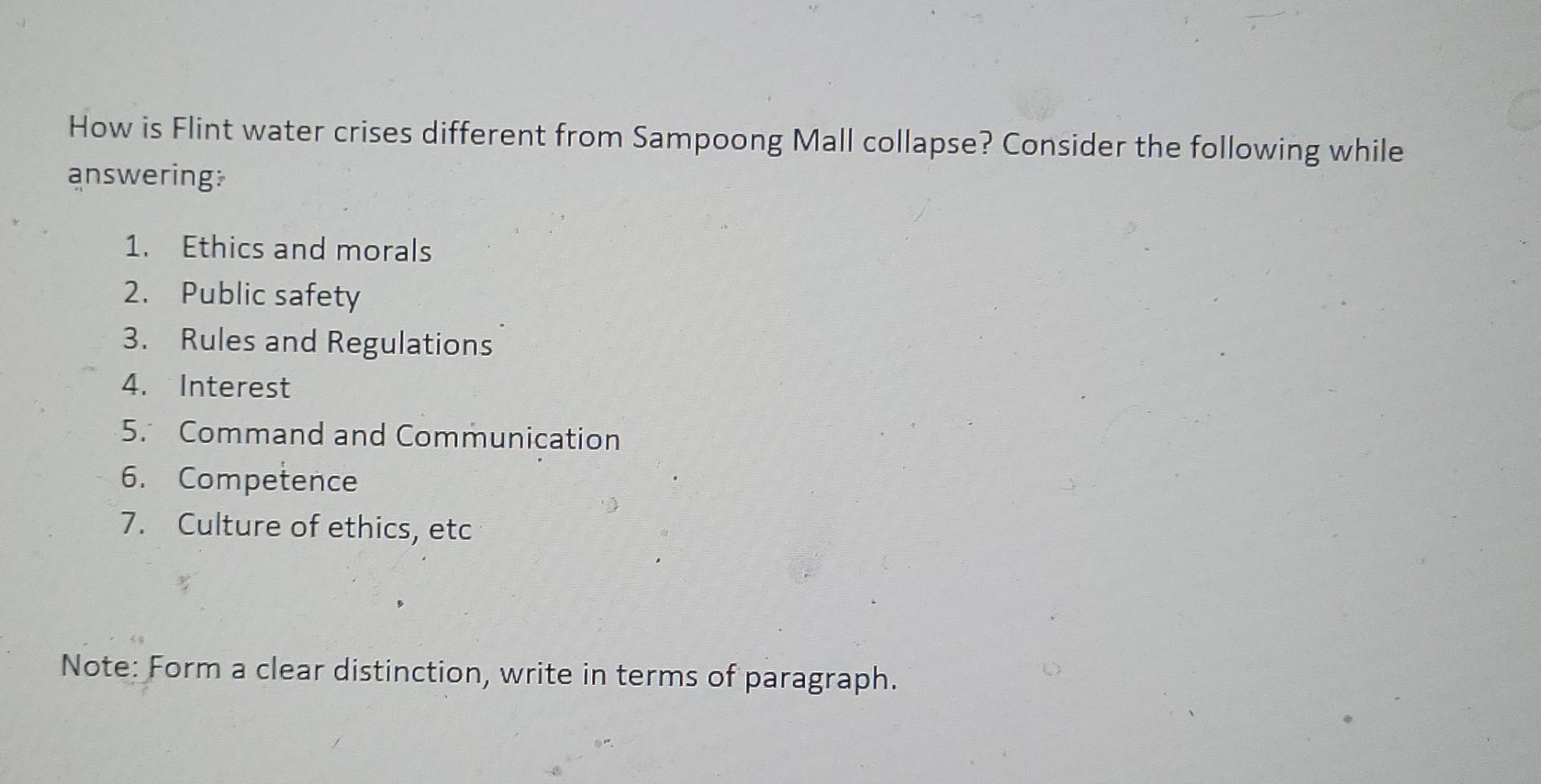 Solved How is Flint water crises different from Sampoong | Chegg.com
