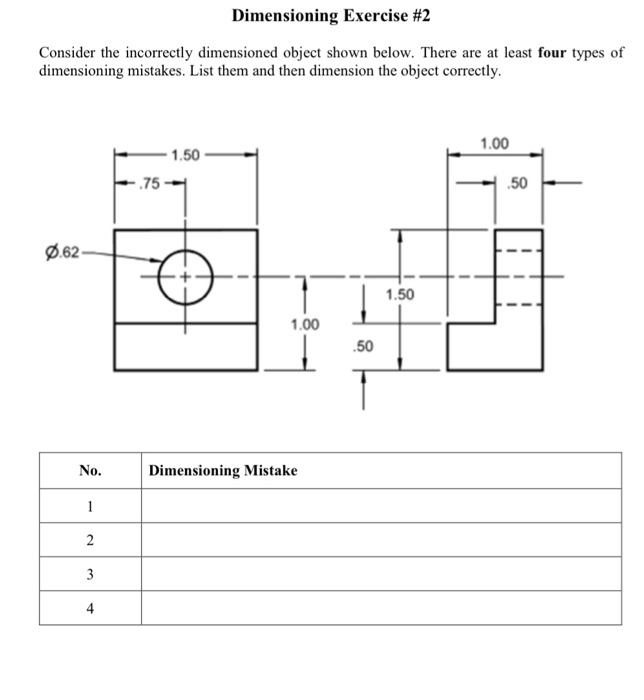 Solved Dimensioning Exercise #2 Consider the incorrectly | Chegg.com