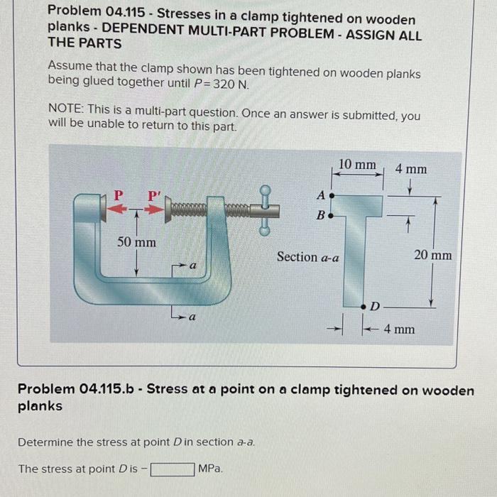 Solved Problem 04.115 Stresses in a clamp tightened on