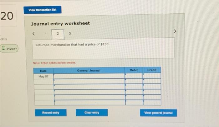 Solved Journal Entry Worksheet Returned Merchandise That Had | Chegg.com