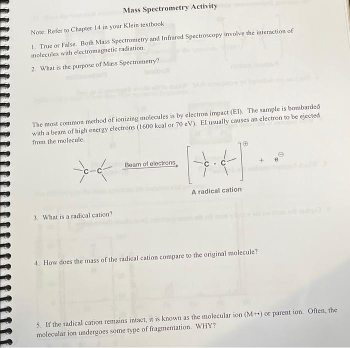 Solved Mass Spectrometry Activity Note: Refer To Chapter 14 | Chegg.com