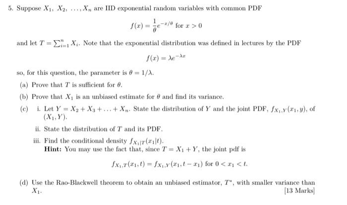 Solved Suppose X1,X2,…,Xn Are IID Exponential Random | Chegg.com