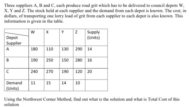 Solved Three suppliers A, B and C, each produce road grit | Chegg.com