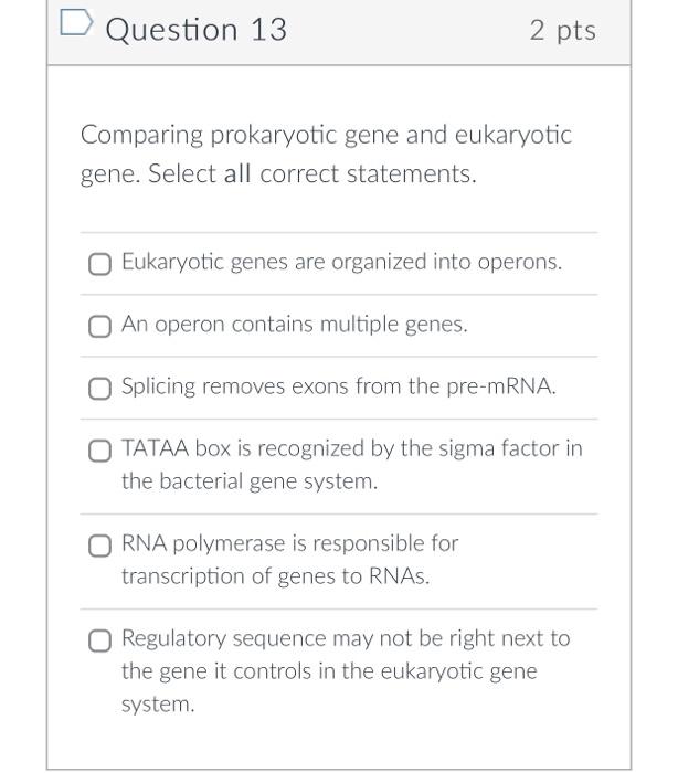 Solved Comparing prokaryotic gene and eukaryotic gene. | Chegg.com