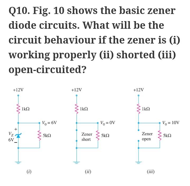 Solved Q10. Fig. 10 shows the basic zener diode circuits.