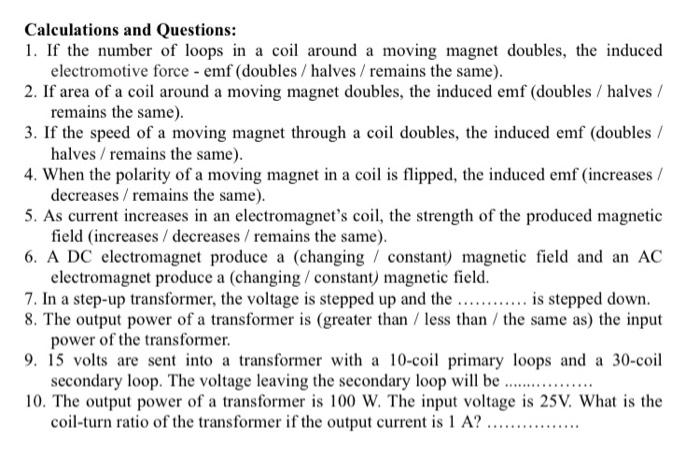 Solved Calculations and Questions: 1. If the number of loops | Chegg.com