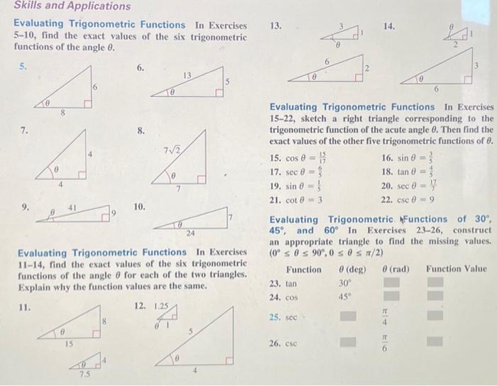 Solved Skills And Applications Evaluating Trigonometric | Chegg.com