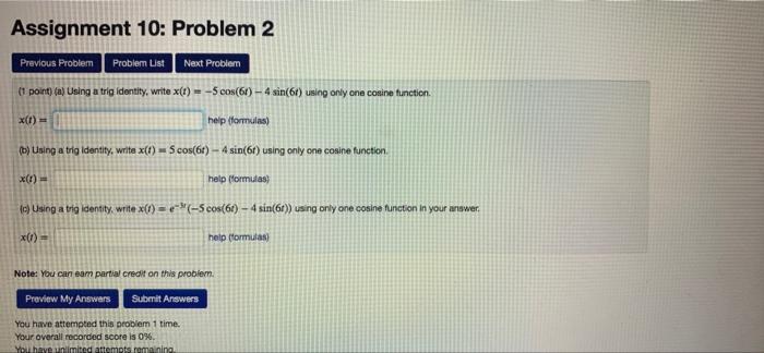 Solved Assignment 10: Problem 2 Problem List Previous | Chegg.com