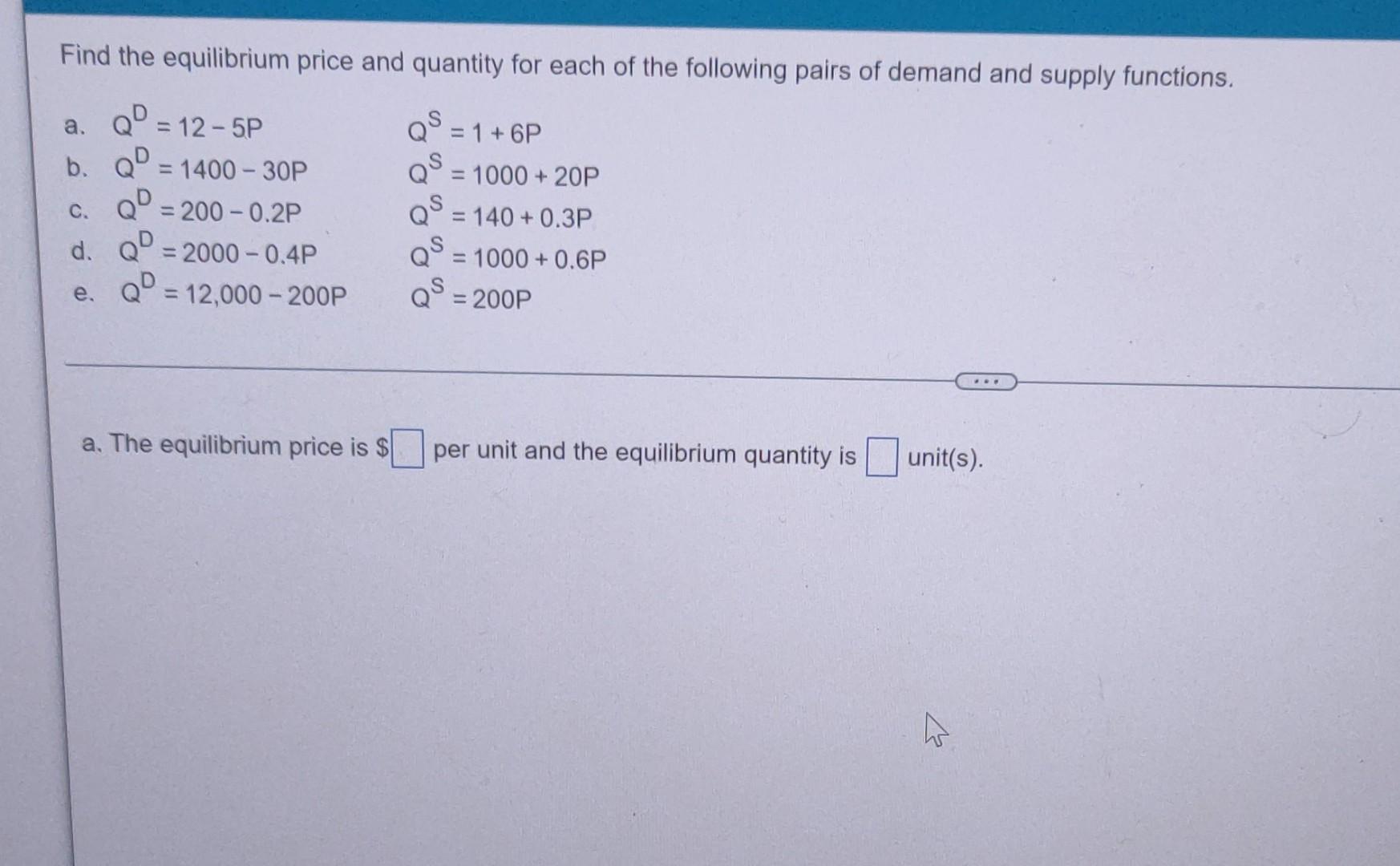 Solved Find the equilibrium price and quantity for each of | Chegg.com