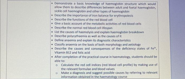 Solved - Demonstrate a basic knowledge of haemoglobin | Chegg.com