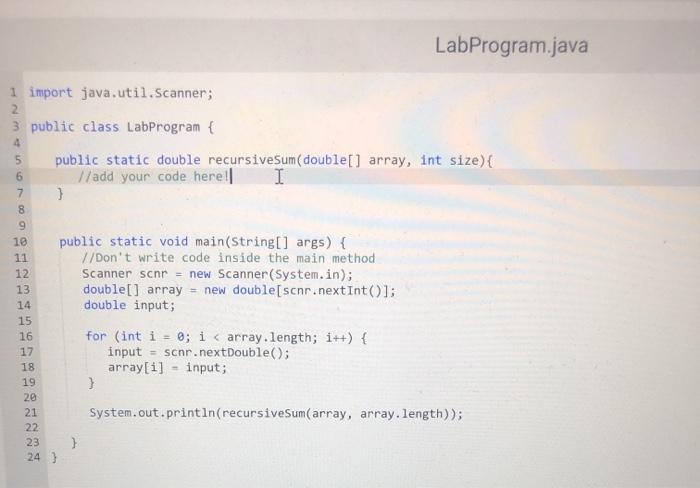 Solved 13.21 Recursive sum of elements in an array Using a | Chegg.com